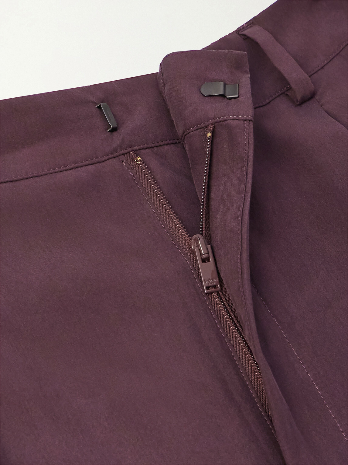 SAINT LAURENT - Tapered Belted Pleated Silk Trousers - Purple