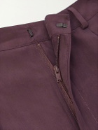 SAINT LAURENT - Tapered Belted Pleated Silk Trousers - Purple