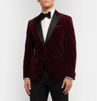 Hugo Boss - Navy Helward Slim-Fit Satin-Trimmed Cotton-Velvet Tuxedo Jacket - Red