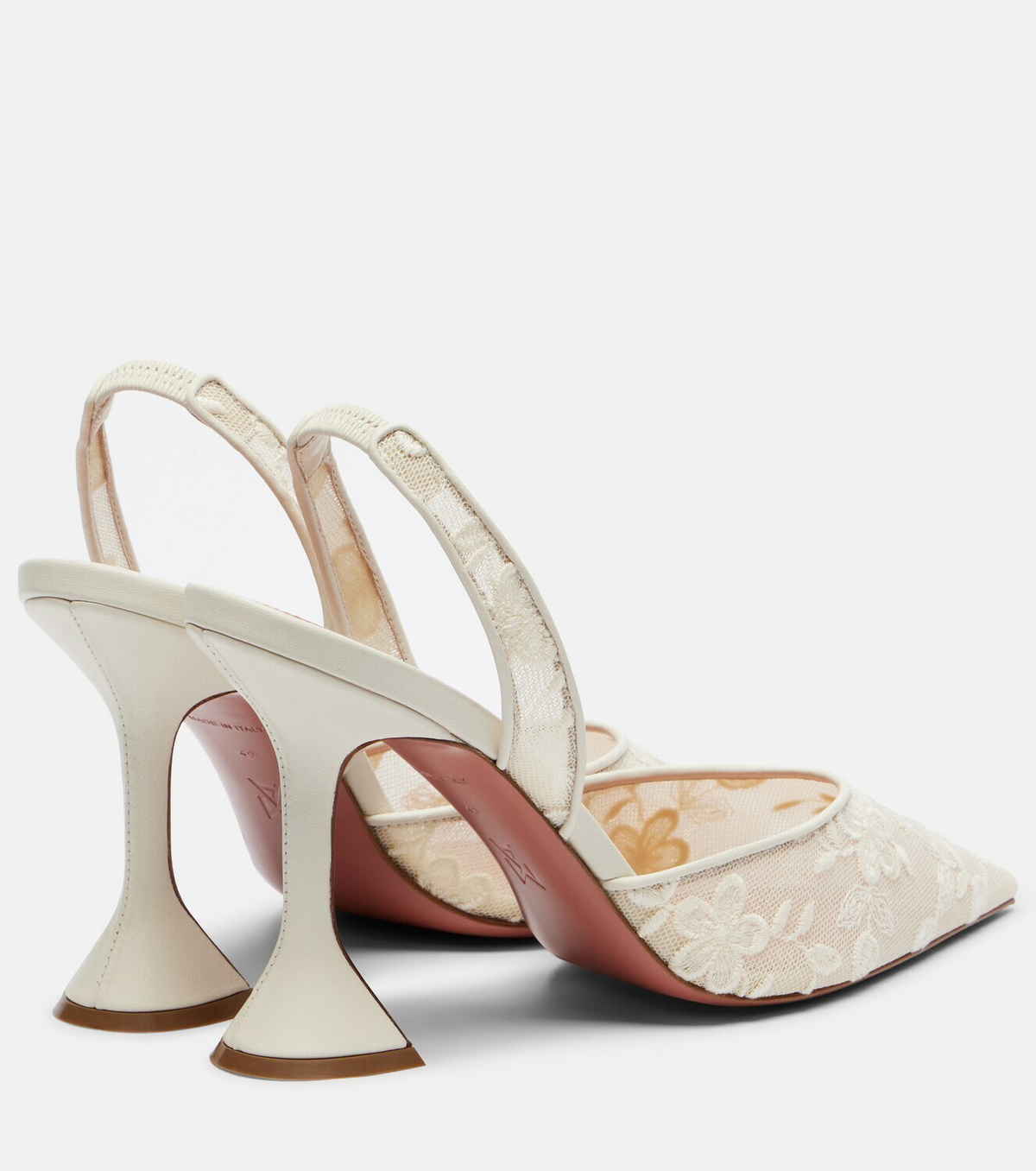 Amina Muaddi Holli leather-trimmed lace slingback pumps