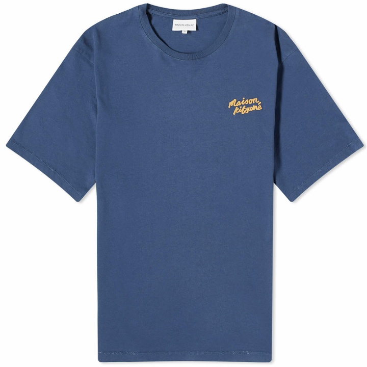 Photo: Maison Kitsuné Men's Handwriting Regular T-Shirt in Blue Denim