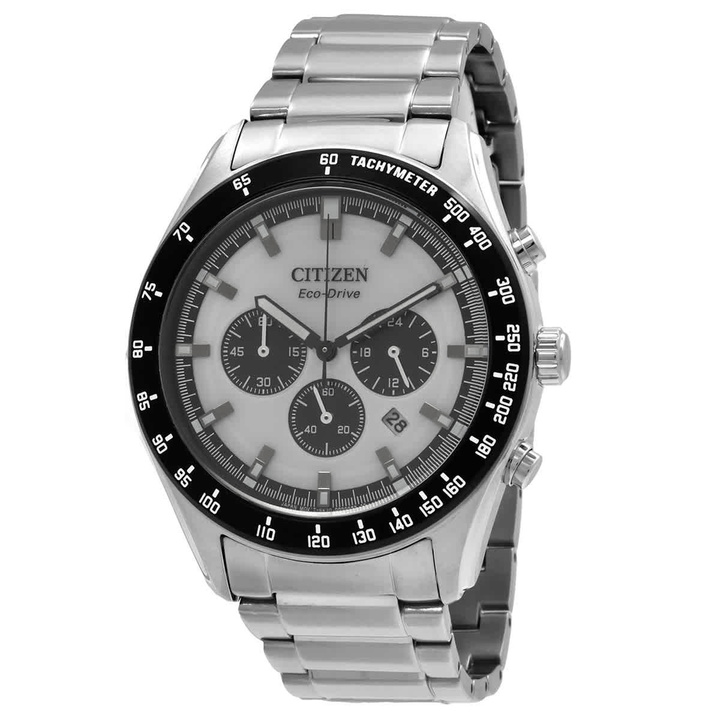 Photo: Citizen Eco-Drive Chronograph White Dial Mens Watch CA4674-58A