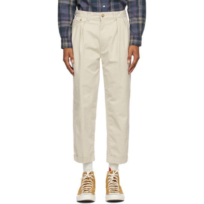 Photo: BEAMS PLUS Off-White Twill Two-Pleats Trousers
