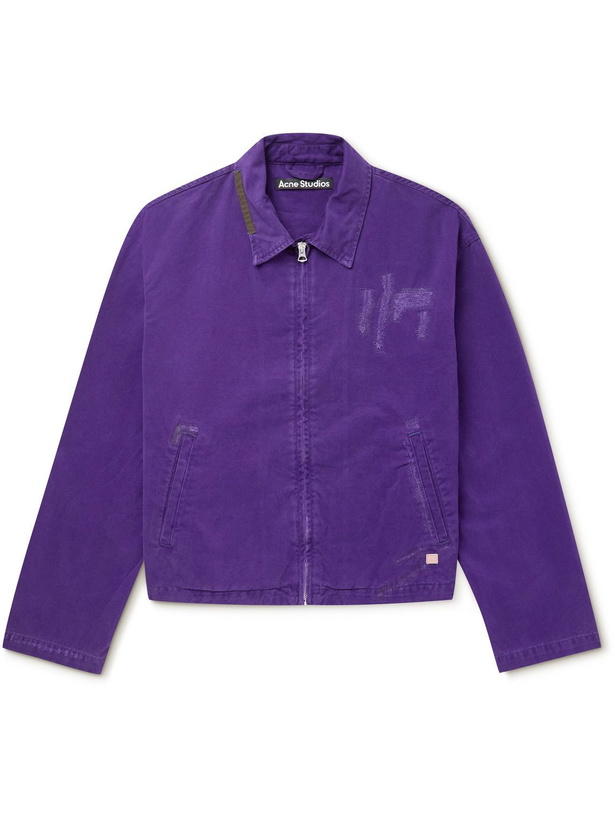 Photo: Acne Studios - Appliquéd Distressed Organic Cotton-Twill Jacket - Purple