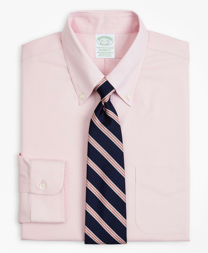 Photo: Brooks Brothers Men's Stretch Milano Slim-Fit Dress Shirt, Non-Iron Pinpoint Button-Down Collar | Pink