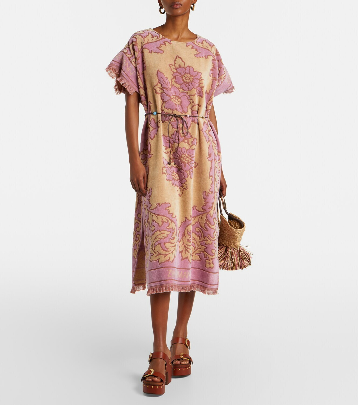 Zimmermann Aster floral fringed cotton terry midi dress