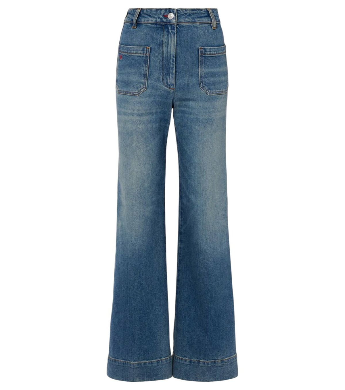VICTORIA BECKHAM - Fit & Flare Patched Denim Midi Skirt