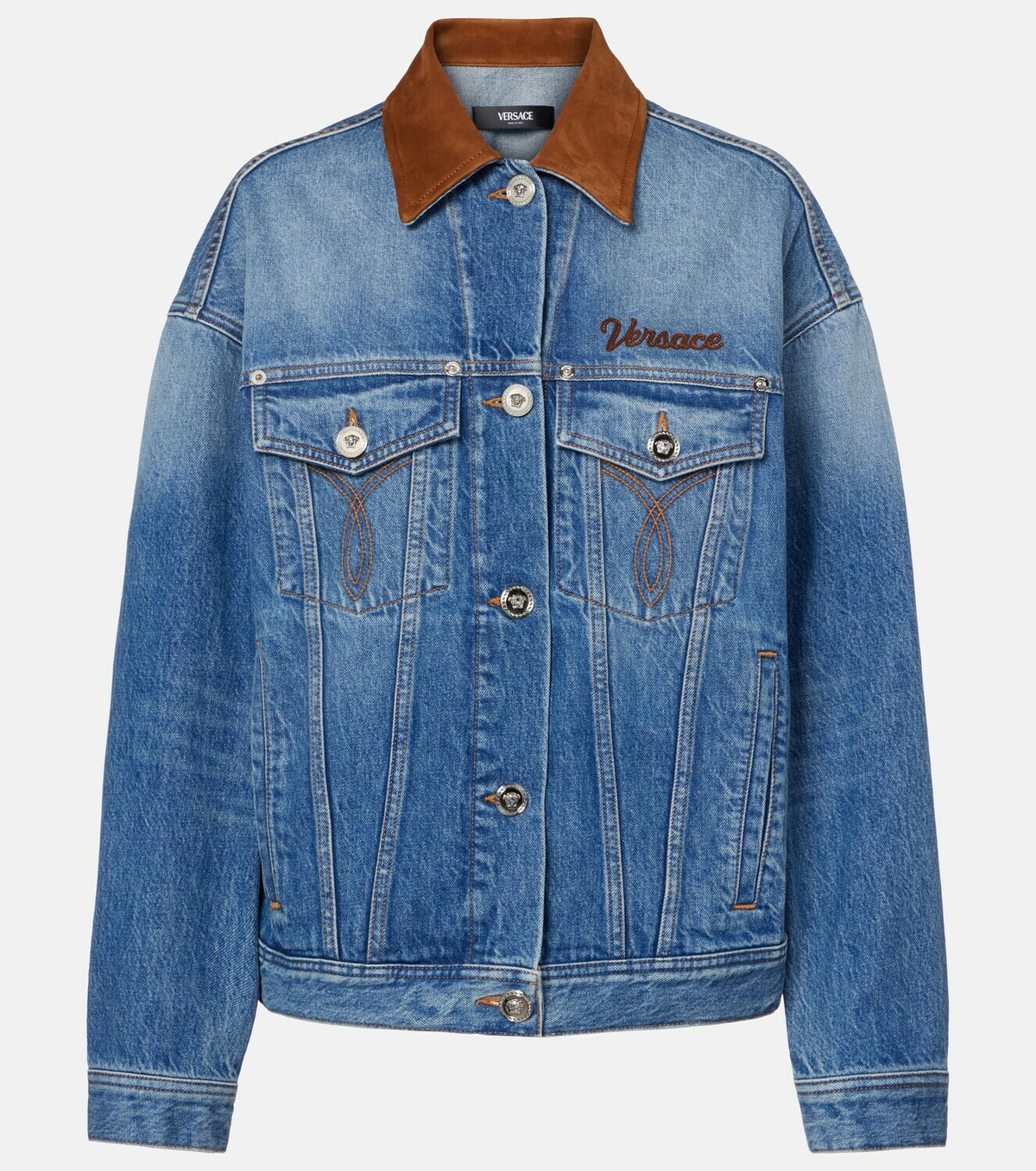 Versace Trucker suede-trimmed denim jacket