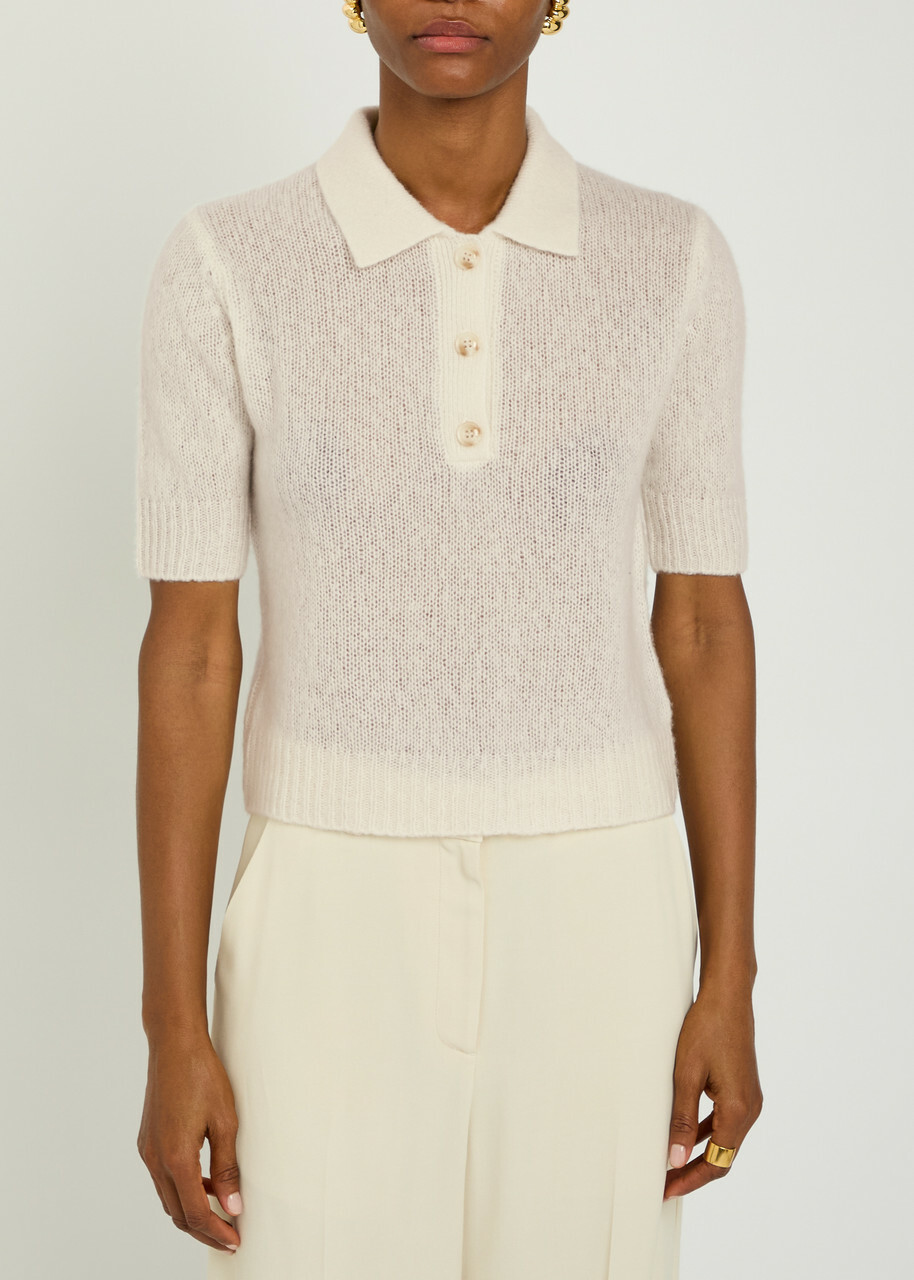 Lisa Yang Masy Cashmere and Silk-blend Polo top Cream