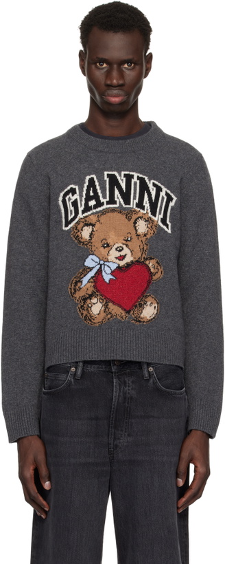 Photo: GANNI Gray Graphic Bear Sweater