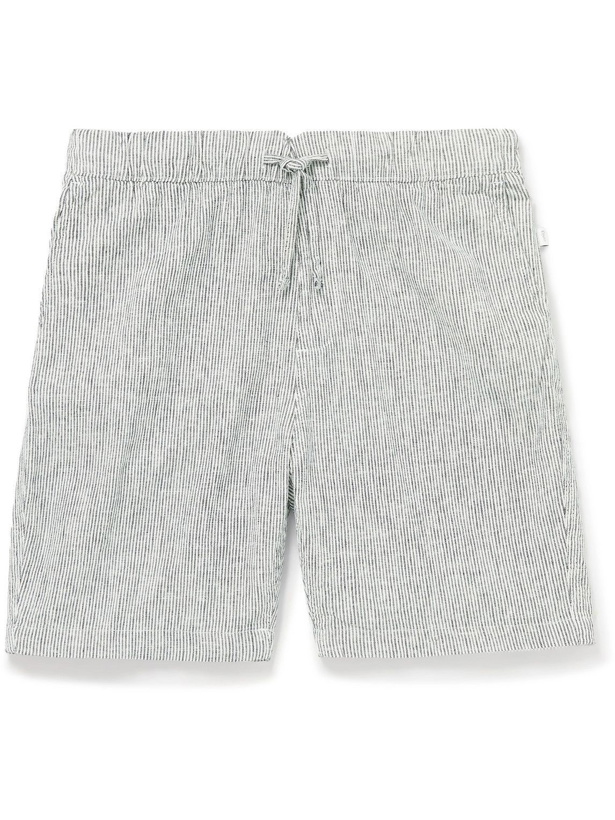 Photo: Onia - Straight-Leg Striped Linen-Blend Drawstring Shorts - Blue