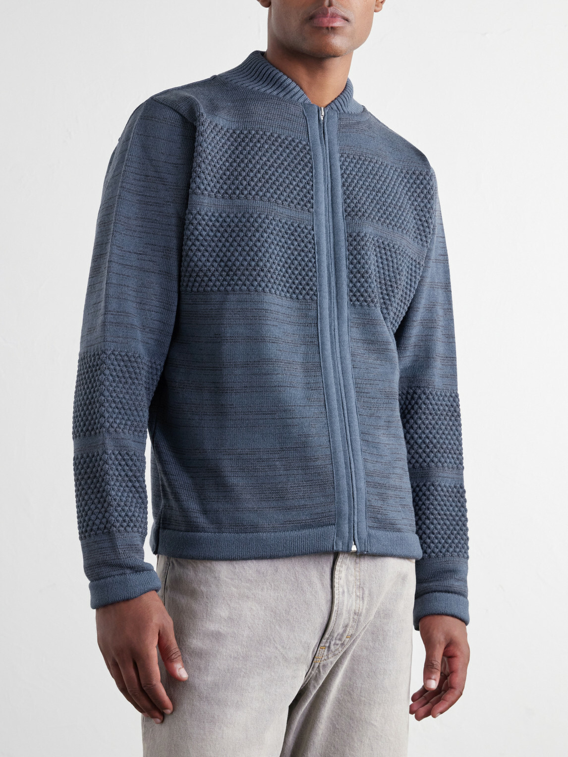S.N.S. Herning - Fisherman Wool Zip-Up Sweater - Blue