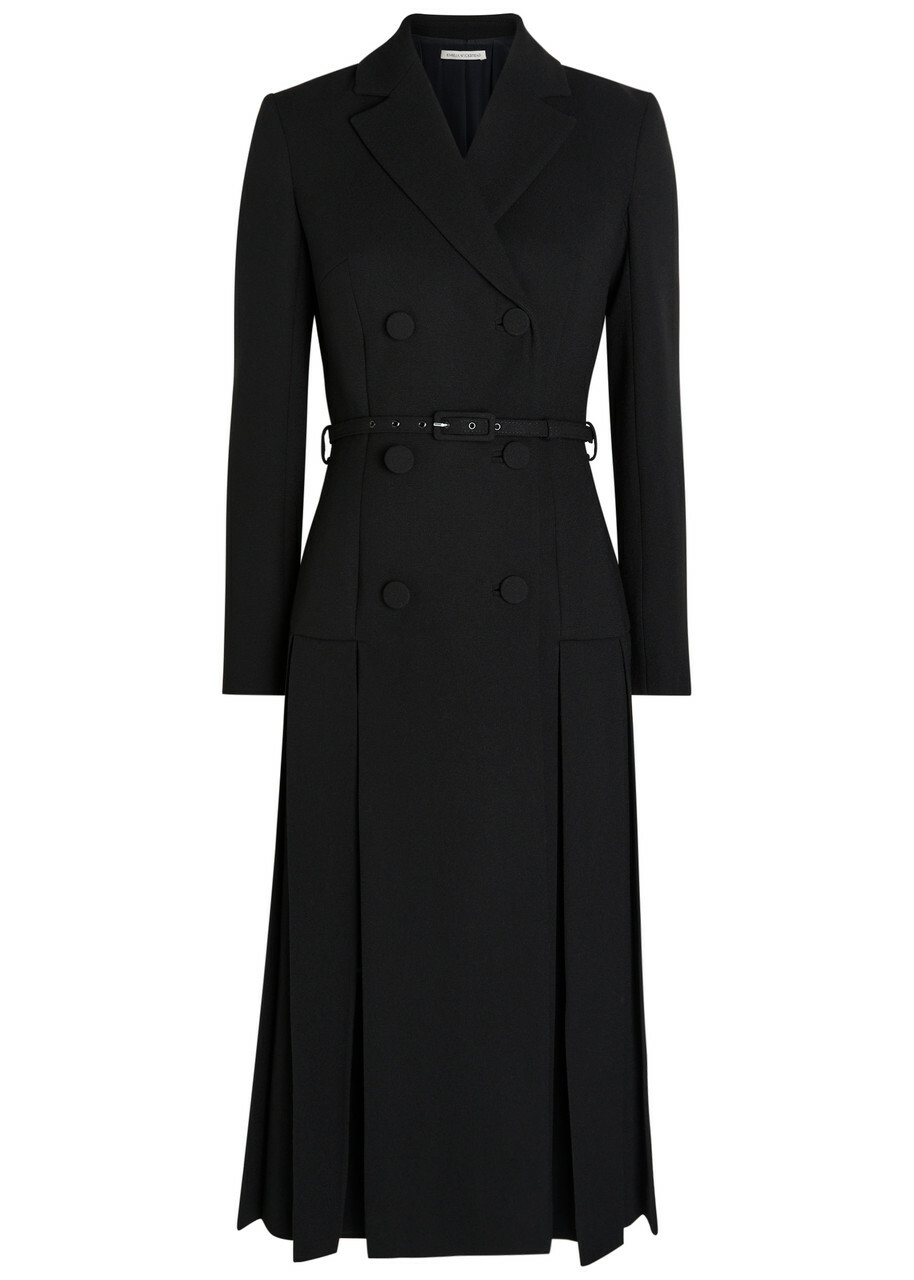 Emilia Wickstead Chaney Belted Wool Midi Dress Black