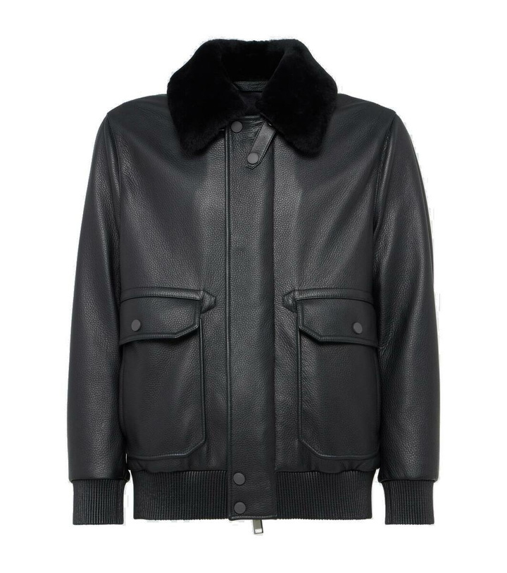 Photo: Brioni Shearling-trimmed leather bomber jacket