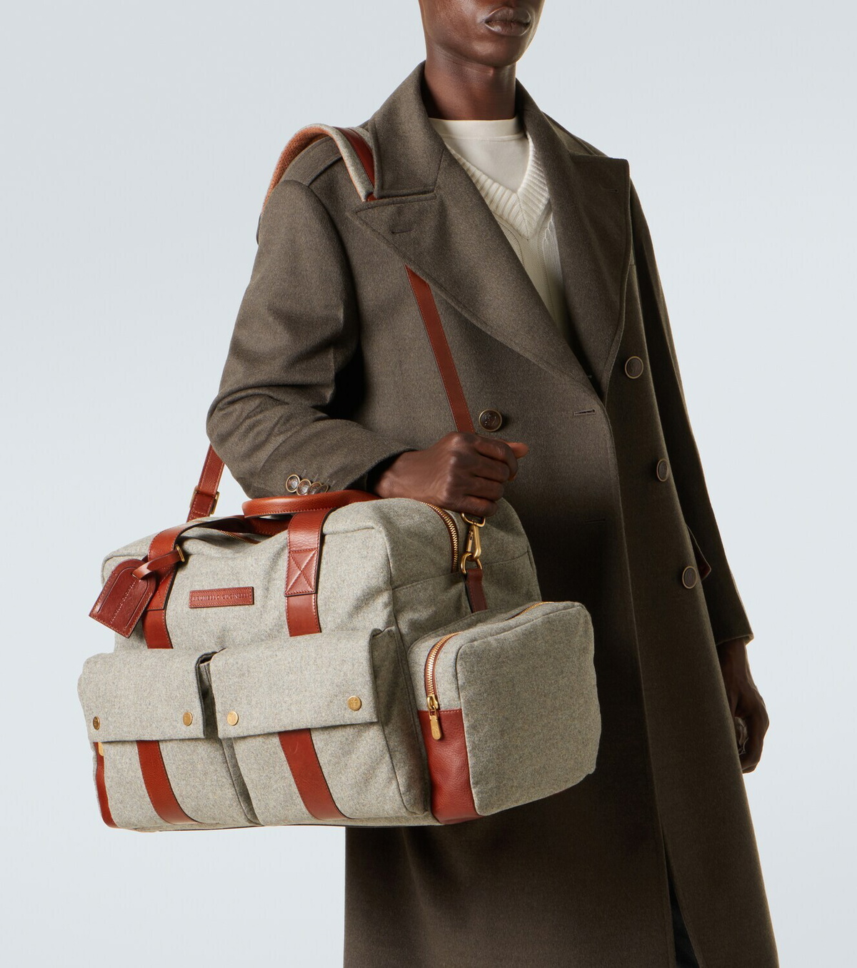 Brunello Cucinelli Leather-trimmed duffel bag