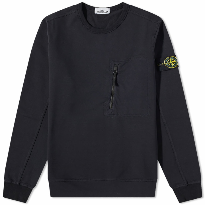 Photo: Stone Island Men's Cotton Zip Pocket Detail Crew Sweat in Navy