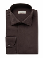 Canali - Enzyme-Washed Silk-Satin Shirt - Brown