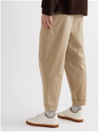 Giorgio Armani - Tapered Cropped Pleated Cotton-Blend Sateen Trousers - Neutrals