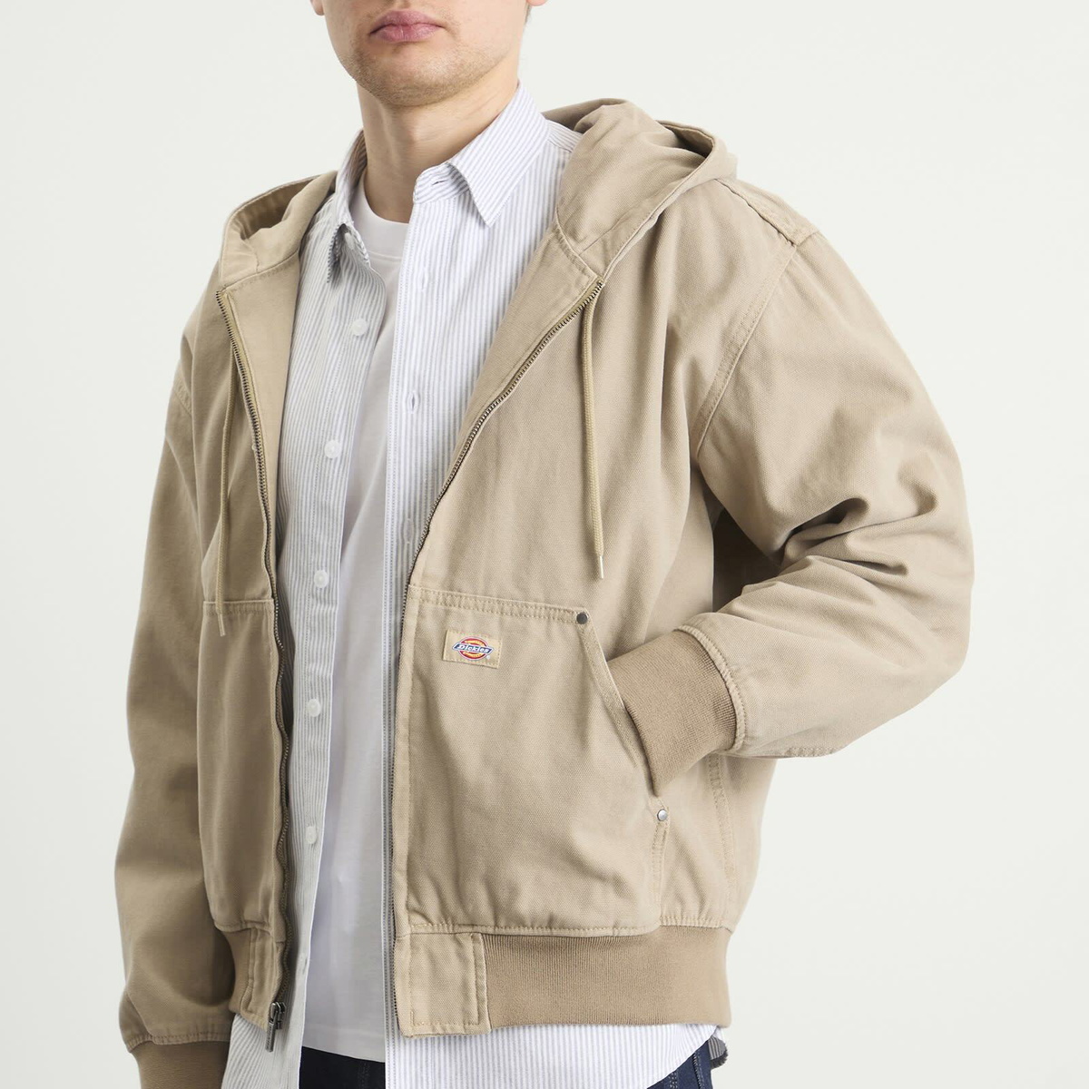Dickies Men's Unlined Canvas Hooded Bomber Jacket in Desert Sand