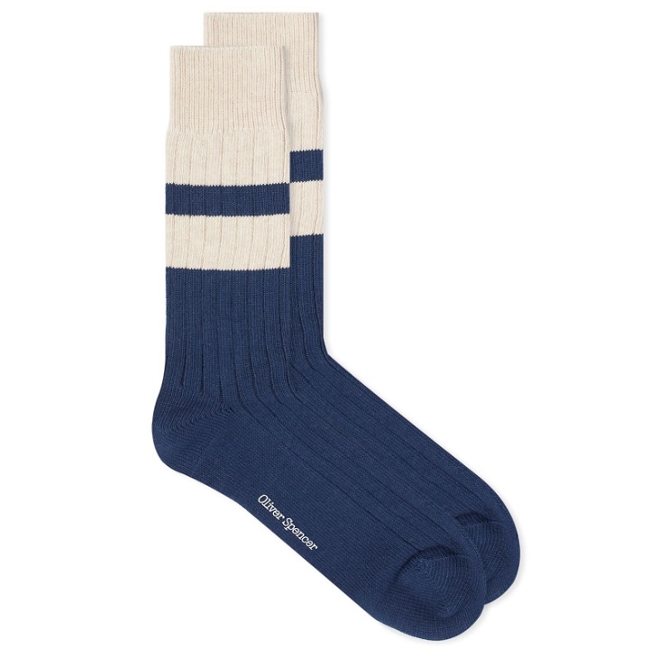 Photo: Oliver Spencer Men's Polperro Socks in Blue/Cream