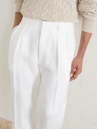 Ralph Lauren Purple label - Straight-Leg Pleated Herringbone Linen Trousers - White