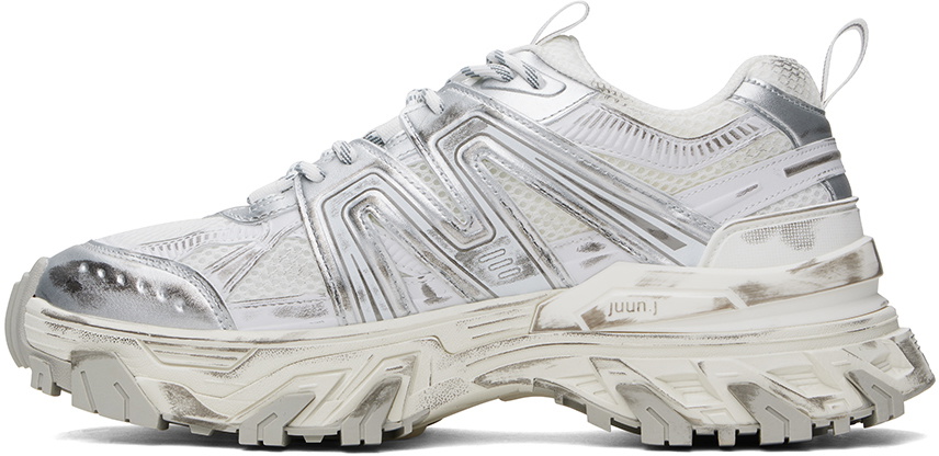 Juun.J White & Silver Paneled Sneakers