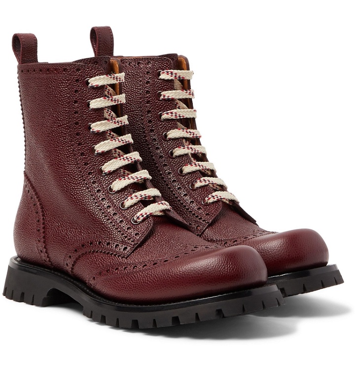 Photo: Gucci - New Arley Pebble-Grain Leather Brogue Boots - Burgundy