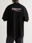 BALENCIAGA - Oversized Logo-Embroidered Cotton-Jersey T-Shirt - Black