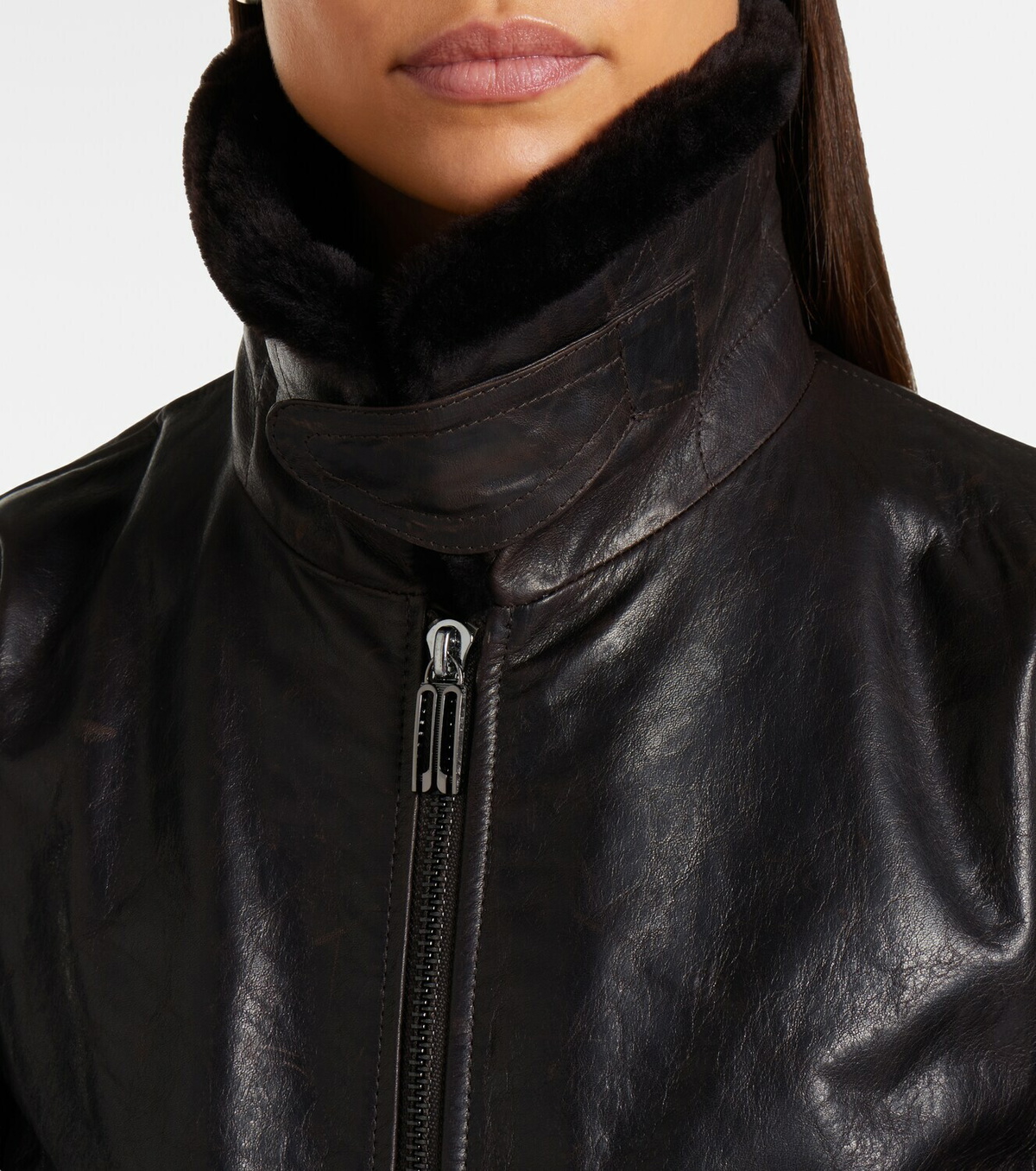 Victoria Beckham Shearling-trimmed leather jacket