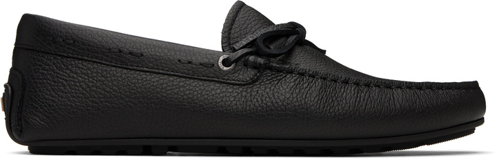 Photo: BOSS Black Grained-Leather Driver Sole Loafers