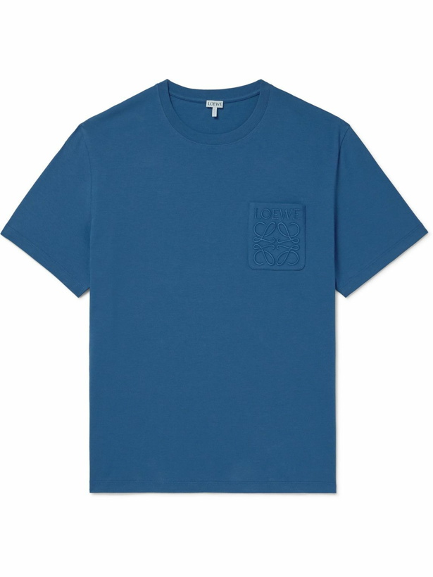 Photo: LOEWE - Logo-Embroidered Cotton-Jersey T-Shirt - Blue