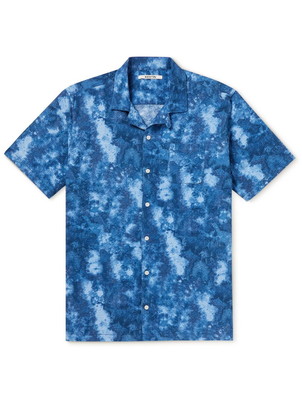 Photo: Kestin - Crammond Convertible-Collar Printed Cotton-Seersucker Shirt - Blue