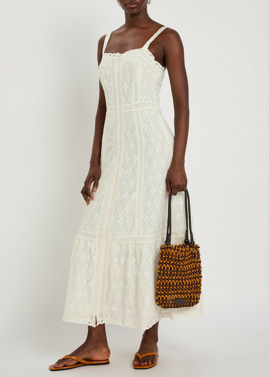 Paige Kelli Embroidered Cotton and Silk-blend Midi Dress White