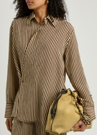 Petar Petrov Heat Wave Striped Seersucker Silk Wrap Shirt Brown