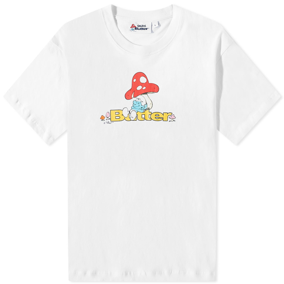 【BUTTER GOODS】 LAZY LOGO TEE (WHITE) Butter Goods x The Smurfs Lazy Logo T-Shirt in White Butter