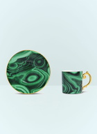 L'Objet Set Of Two Malachite Espresso Cups And Saucers