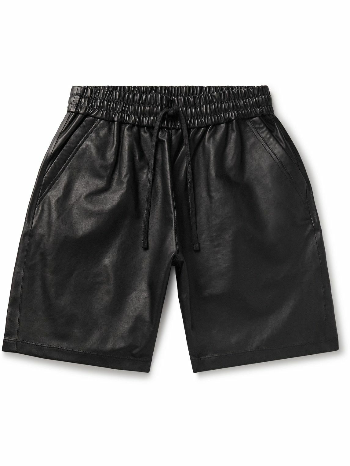 John Elliott - LA Straight-Leg Leather Drawstring Shorts - Black John ...