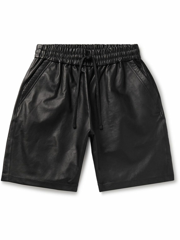 Photo: John Elliott - LA Straight-Leg Leather Drawstring Shorts - Black