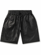 John Elliott - LA Straight-Leg Leather Drawstring Shorts - Black
