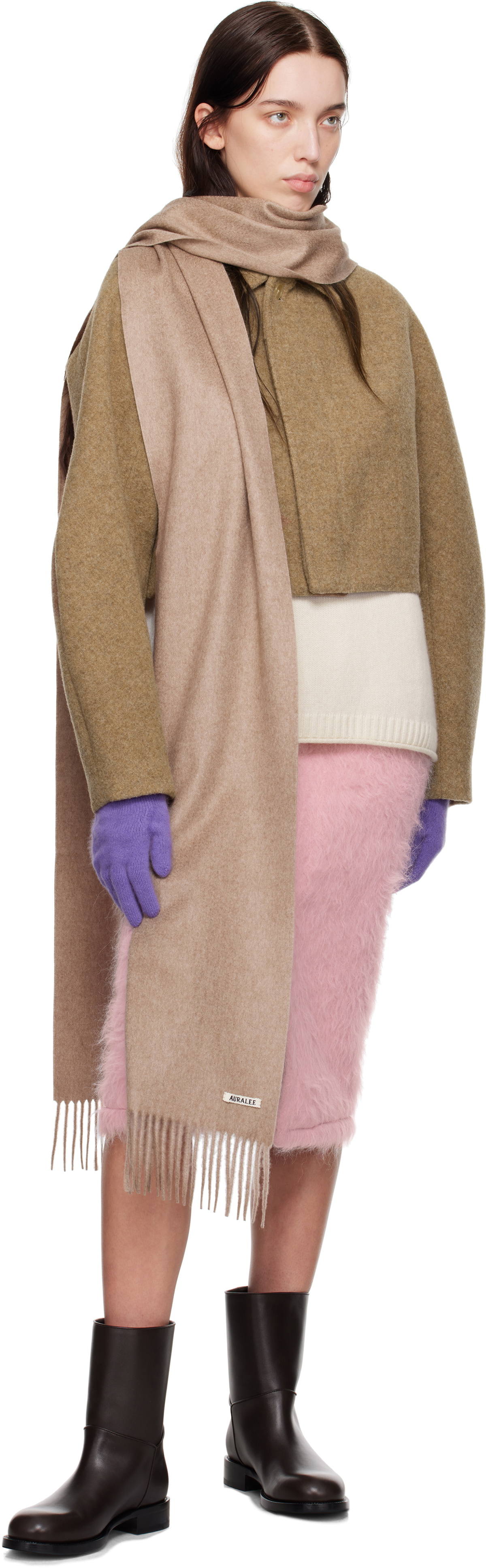 AURALEE Brown Sponge Wool Melton Short Jacket Auralee