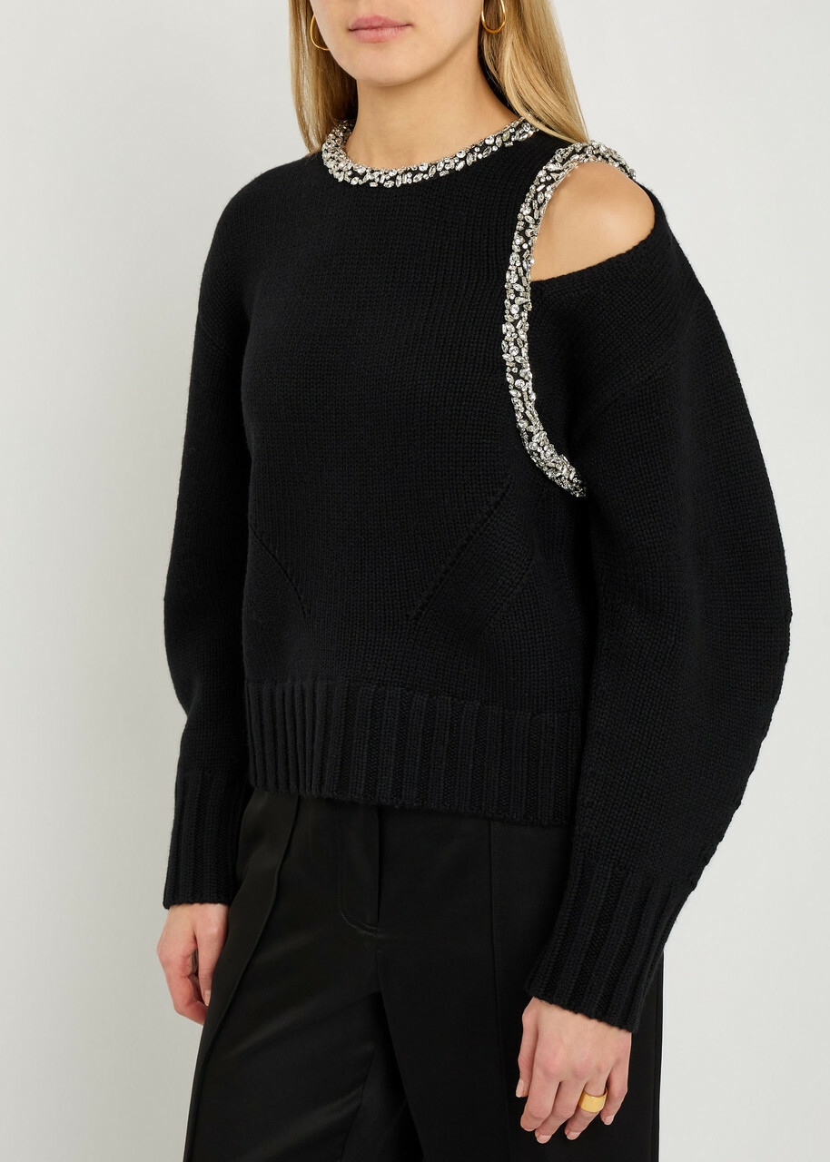 Simkhai Monroe Crystal-embellished Wool-blend Jumper Black