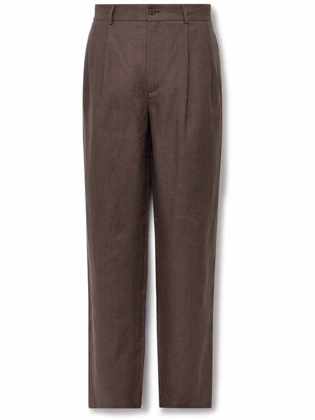 Photo: De Bonne Facture - Straight-Leg Pleated Linen Suit Trousers - Brown
