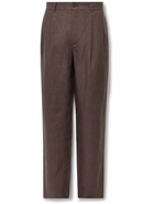 De Bonne Facture - Straight-Leg Pleated Linen Suit Trousers - Brown