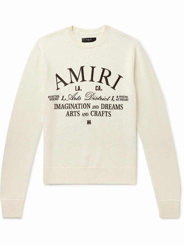 Photo: AMIRI - Slim-Fit Logo-Embroidered Wool Sweater - Neutrals