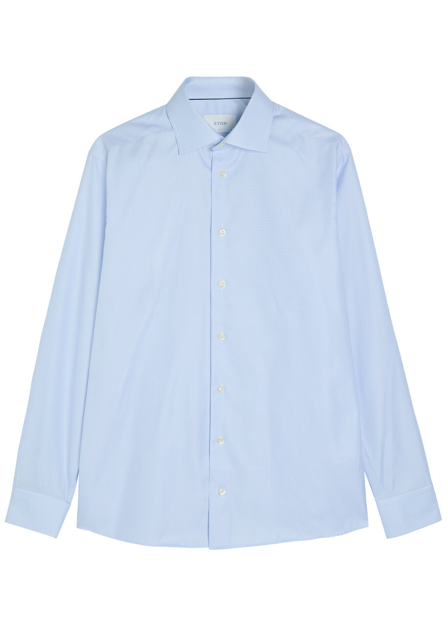 Eton Houndstooth Cotton-twill Shirt Light Blue