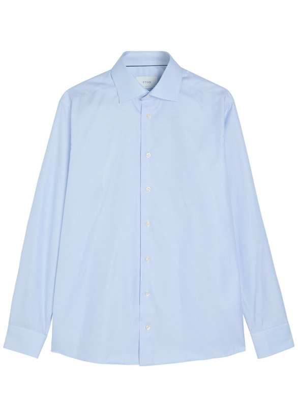 Photo: Eton Houndstooth Cotton-twill Shirt Light Blue