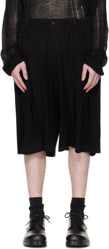 Photo: YOHJI YAMAMOTO Black Cotton & Linen Jersey Shorts