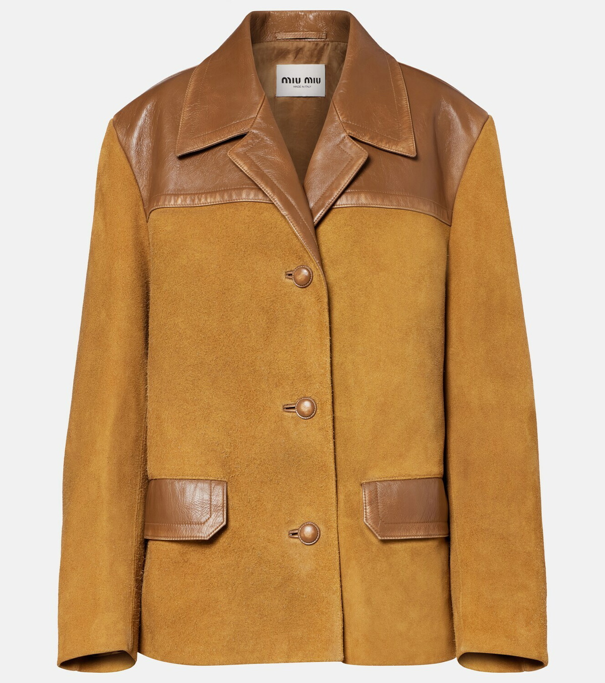 Miu Miu Leather-trimmed oversized suede jacket
