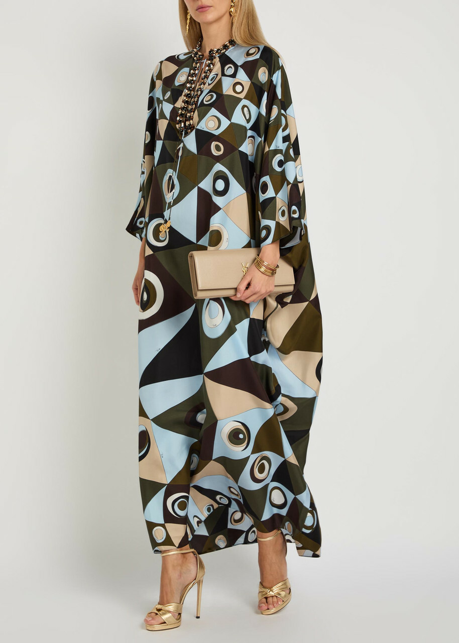 Pucci Printed Crystal-embellished Silk Maxi Kaftan Dress Multicoloured