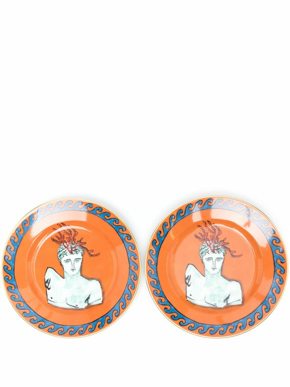 GINORI 1735 Orange Il Viaggio Di Nettuno Porcelain Dessert Plates